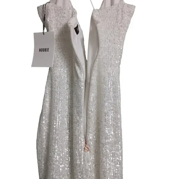 Nookie Supreme Mini White Sequins Bodycon Crisscross Straps Cutout S New - Picture 7 of 13
